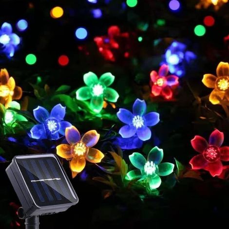Guirlande Lumineuse Solaire, Guirlande Lumineuse Fée Sakura, 50 LED 8 Modes, Extérieur Étanche, Décoration Intérieure de Jardin de Noël (Coloré) (1/5)