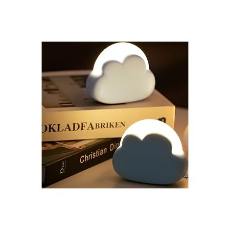 Veilleuse nuage pour chambre à coucher, jolie lampe de chevet pour enfant, portable rechargeable USB, éclairage jaune et blanc, décoration de chambre Kawaii cadeau d'anniversaire (blanc) (1/5)