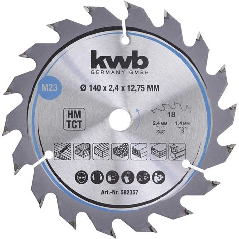 Lame de scie circulaire au carbure 140 mm – Ø alésage 12,75 mm – 18 dents pour bois dur – Coupe nette et rapide – KWB (1/5)