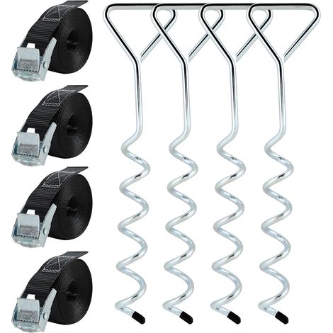 TolleTour Kit 4 Ancoraggi per Trampolino in Acciaio Zincato con Cinghie 250 cm, Fissaggio Anti-Vento e Tempesta