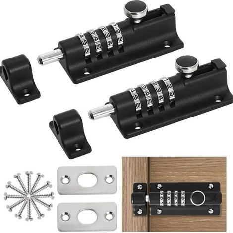 (Noir)Loquet de Verrouillage à Combinaison 2 Pièces, Verrou de Porte Combinaison à 4 Chiffres, 120mm Verrou de Porte à Code pour Hangar/Jardin/Garage (1/5)
