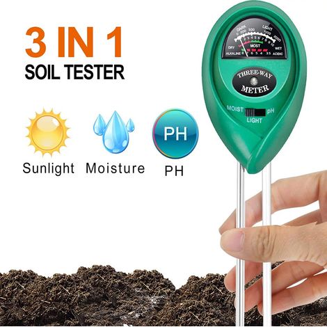 Kit d'analyse de sol 3 en 1 : mesure de l'humidité, de la luminosité et du pH. Gain de temps et économies garanties. Favorise la croissance des plantes. Fonctionnement sans pile. Utilisation intérieur (1/5)