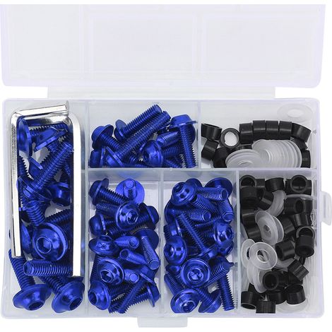 Kit 158 pièces de boulons de carénage universels, clé à douille avec joints, accessoire moto bleu (1/5)