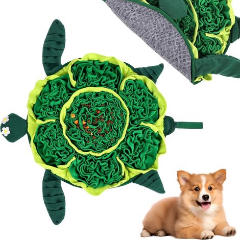 Tapis à renifler pour Chien, 50  50CM Forme de Tortue Tapis de Fouille Alimentation Lente Tapis Reniflant Formation d’Animaux Lavable en Machine Pliable Émet un son pour Lapin Chat Chien (Vert) (1/5)