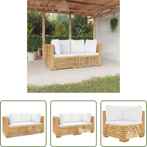 Bois de teck - Canapés d'angle de jardin et coussins 2 pcs Bois teck massif (1/5)
