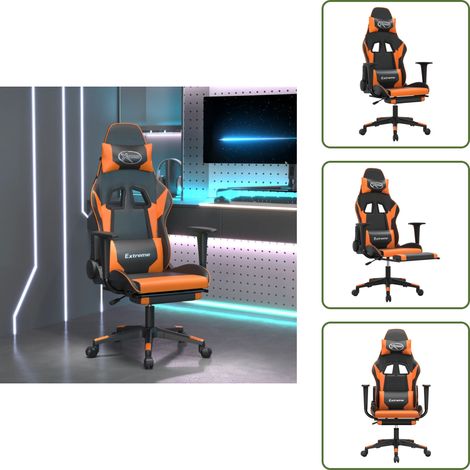 The Living Store Gaming-Stuhl mit Massage & Fußstütze Schwarz Orange Kunstleder - Massagestuhl