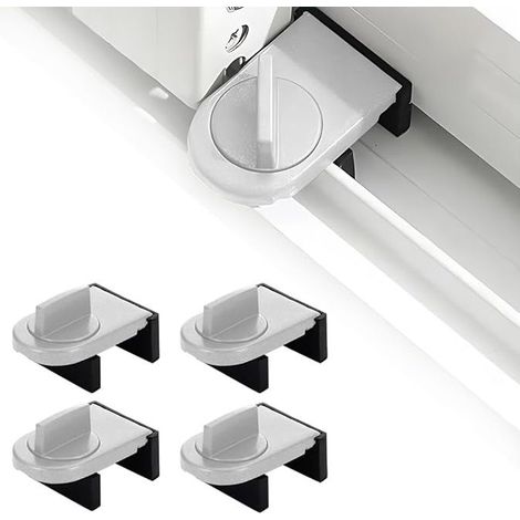 4 Pièces Verrou Baie Coulissante,Serrure Butée Réglable,Serrure de Sécurité pour Fenêtre,Bloque Fenetre Coulissante,Sans Perceuse,pour Portes et Fenêtres Coulissantes (Argent) (1/5)