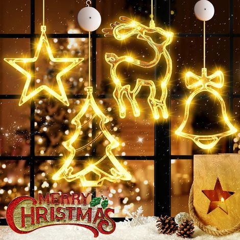 LED Lichtervorhang Weihnachten, 4er Weihnachtsbeleuchtung Innen, LED Sterne Weihnachtsbeleuchtung, Fenster Lichterkette Weihnachten mit Saugnäpfe 40 LEDs Weihnachten Lichter für Party Weihnachtsdeko (1/5)