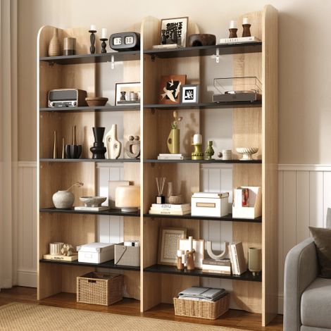 Libreria alta 160 cm, autoportante con 5 ripiani, grande capacità, ripiani a giorno, libreria moderna per soggiorno, studio, ufficio e home office. (1/5)