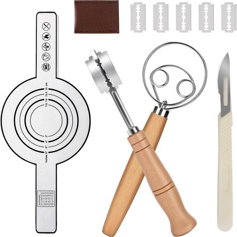 Lame Boulanger, Fouet Danois, Lame a Pain, Tapis Silicone Patisserie, Grignette avec Lames Rechange, Kit Pain au Levain, pour Confection Gâteaux Réalisation Motifs pour Pâte Pains (1/5)
