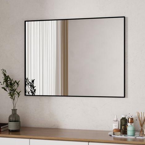 Wandspiegel Schwarz, Spiegel 40x60cm Schwarz, Rechteckiger Spiegel mit Schwarzer Metallrahmen Badspiegel für Badezimmer, Waschtisch, Wohnzimmer, Schlafzimmer, Eingang Wanddekoration (1/5)