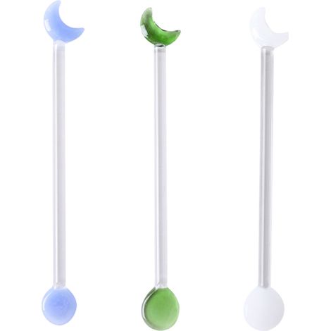 Lot de 3 bâtonnets mélangeurs en verre pour cocktails et boissons, bâtonnets mélangeurs en forme de lune pour café et cocktails, pour restaurants et bars à domicile. (1/5)