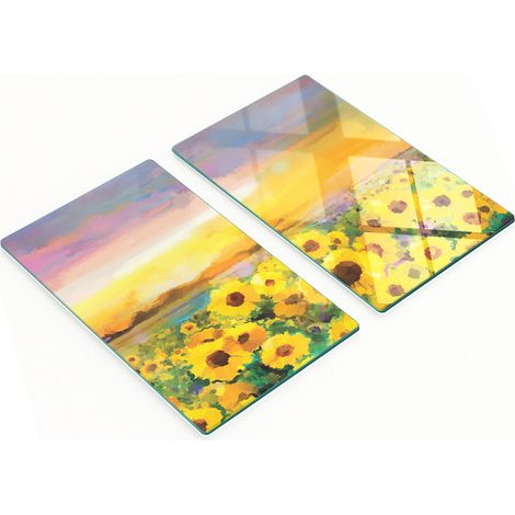 Tableros decorativos multifuncionales de vidrio con dise帽o de campo de girasoles, 2x30x52 cm.