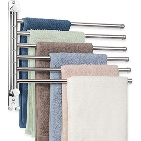Handtuchhalter mit 6 um 180° drehbaren Stangen, Wandmontage, Edelstahl SUS304, für Badezimmer, Küche, Waschbecken (Silber)