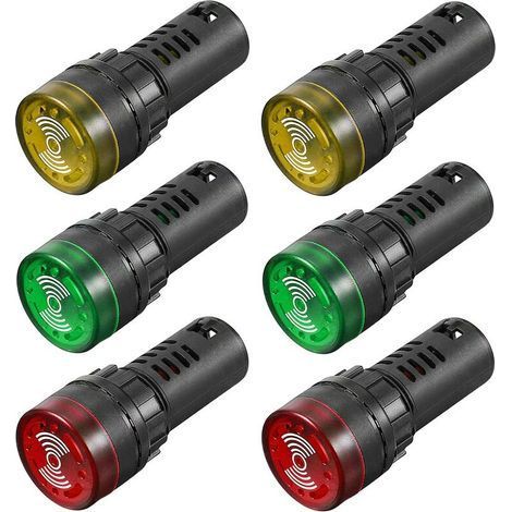 6pcs AC DC 12V 22mm LED Flash Signal D'alarme Indicateur Lampe avec Buzzer (Rouge Jaune Vert, Chacun pour 2pcs)(Ne contient pas de batterie) (1/5)