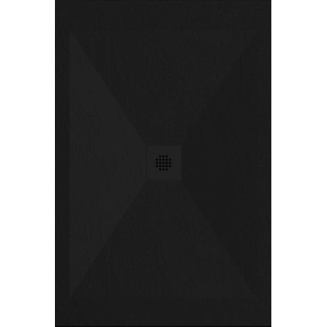 Receveur de douche 90x160 cm extra plat DEXA en résine surface ardoisée noir Grille noire