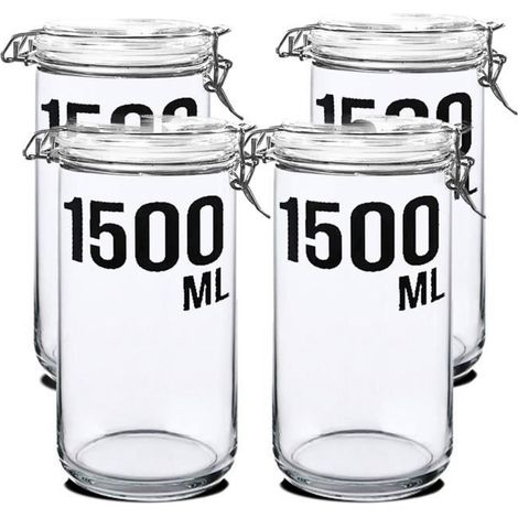Lot 4 bocal hermétique à bouchon mécanique,pot de conservation,capacité 1500 ml-Diamètre 10 x Hauteur 25.2 cm -JUANIO (1/2)
