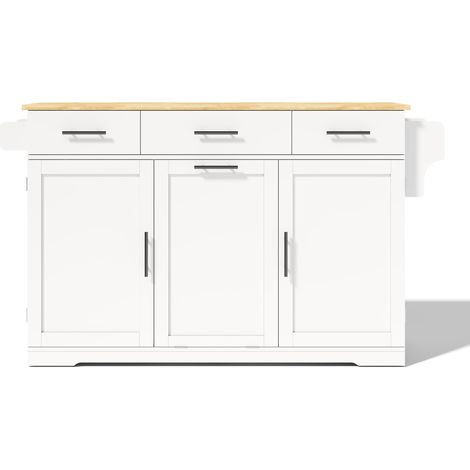 Desserte de cuisine en MDF avec plateau rabattable, 3 tiroirs, 2 étagères et meuble poubelle à roulettes pour cuisine et repas (1/5)