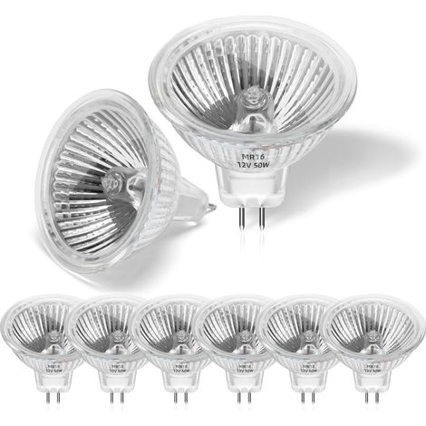Confezione da 8 lampadine alogene 50w 12v MR16, faretto alogeno GU5.3 dimmerabile bianco caldo 2800K, lampadine alogene a 2 pin con copertura in vetro per plafoniera, per plafoniera, illuminazione da 