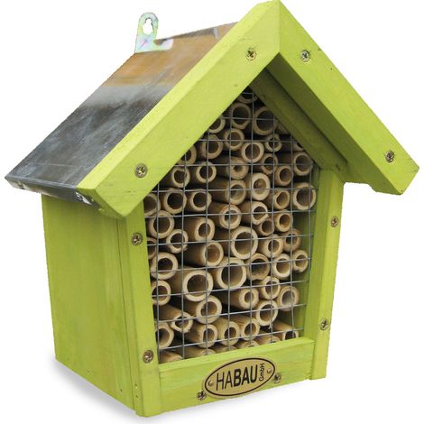HABAU Insektenhotel für Bienen, mit Bambusröhrchen, Grün, 18 x 14 x 21,5 cm