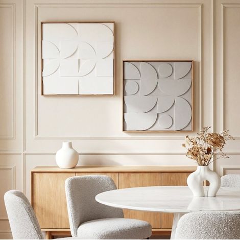 Decorazione murale 3D in legno bianco 80x3,5x80 cm, set di 2, per soggiorno – MEUBLIV (1/5)