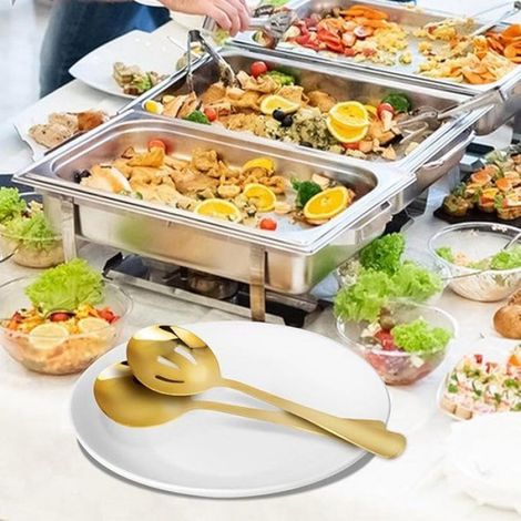 Lot de 4 cuillères à service perforées, acier inoxydable doré, pour cuisine, buffet, restaurant, usage domestique (1/4)