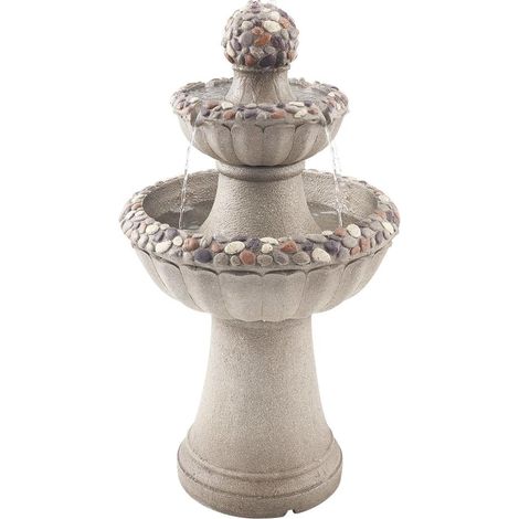 Décoration zen pour terrasse et jardin, fontaine extérieure 93 cm à 2 niveaux avec pompe, style roche gris (1/5)