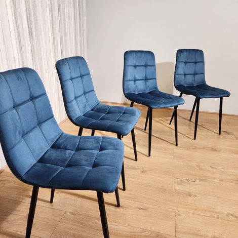 Dining Chairs Set of 4 Blue Velvet Kitchen Chairs (1/5)