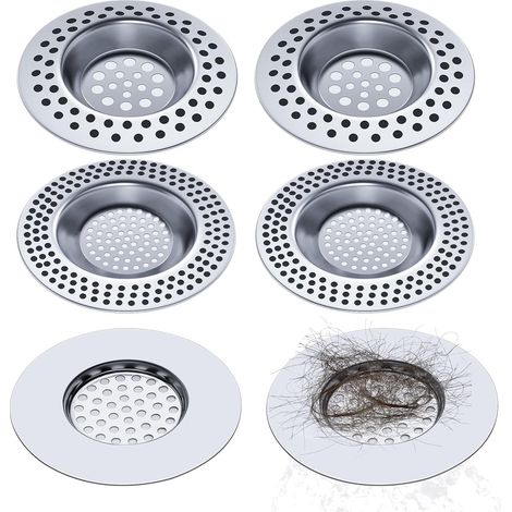 Lot de 6 Pcs Filtre evier Cuisine avec Filtre Lavabo Salle de Bain  3 Tailles Filtre évier Cuisine, Filtre Cheveux Douche, Grille evier Cuisine, Protege evier Cuisine, Métal (1/5)