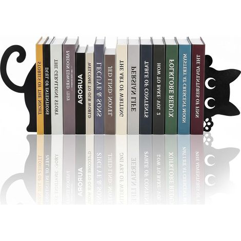 2PCS Serre-Livres en Métal,Serre-Livres Chat Curieux en Métal (1/5)