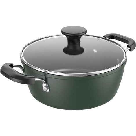 Marmite en fonte antiadhésive avec couvercle, 22 cm, à double anse, verte, pour la cuisine maison