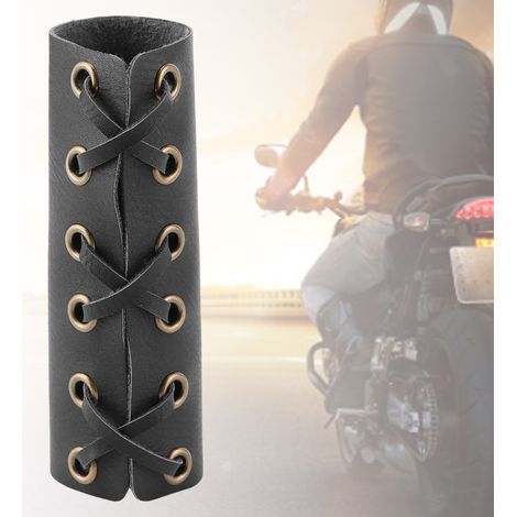 Lot de 2 couvre-guidons rétro en cuir de vachette noir (7/8 po / 22 mm) pour moto, accessoires universels. (1/5)