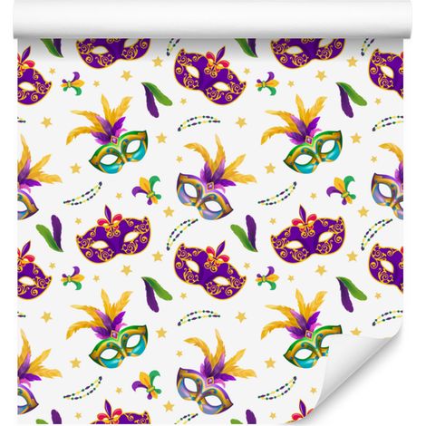 Carta da parati Mardi Gras bianca, crema e viola per soggiorno e camera da letto 50x1000 cm (1/5)