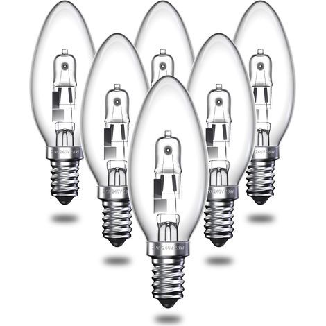 E14 28W Halogen-Kerzenlampe, warmweiß 2700K, dimmbar, 6er-Pack – Vintage-Edison-Glühbirne für stimmungsvolles Licht (1/5)