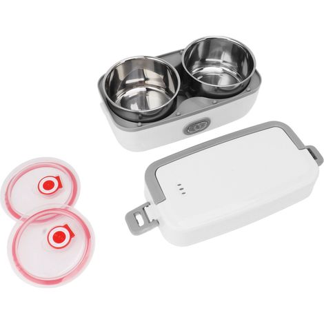 Boîte à lunch électrique à 2 compartiments, chauffe-plats rapide en acier inoxydable étanche, idéale pour le bureau et la maison (110-220 V, prise américaine). (1/5)