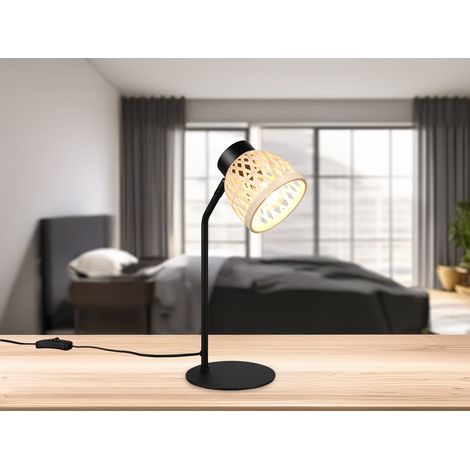 Schreibtischleuchte LAURENT mit Korb Lampenschirm aus Bambus, Höhe 36cm