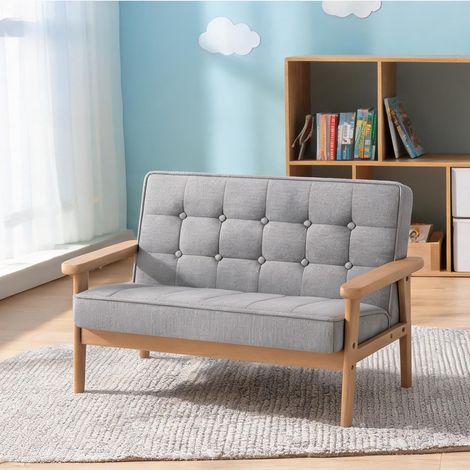 Fauteuil enfant 2 places en tissu velours gris avec structure (1/5)