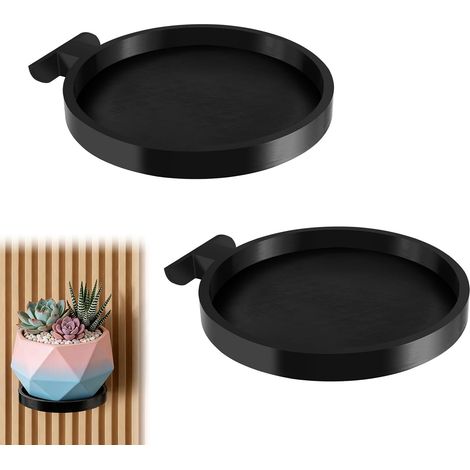 Estante de panel acústico de 2 piezas, soportes redondos, soporte para plantas de pared para uso interior, exterior o balcón, no requiere perforación - Negro (1/5)