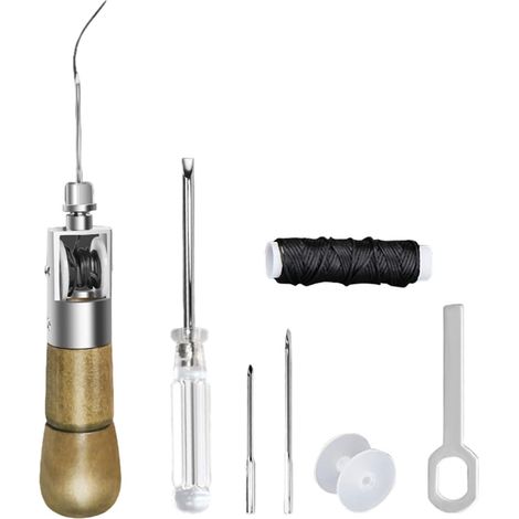 Kit Couture Cuir - 7 Pièces Outils à Main pour Cuir et Toile - Aiguilles 45 cm et 54 cm - Boîte de Rangement Incluse (1/5)