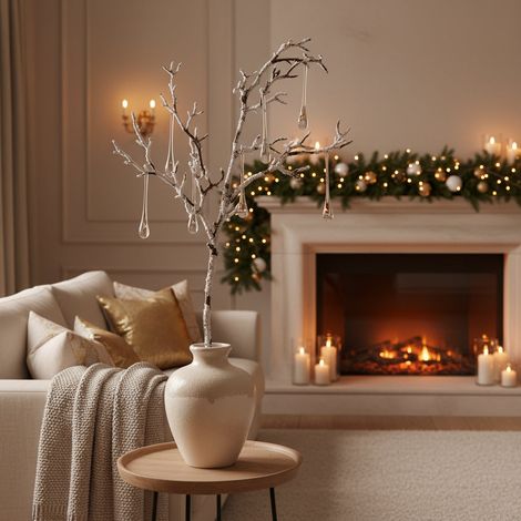 Ramo decorativo innevato con pendenti per decorazioni natalizie h 111 cm (1/3)