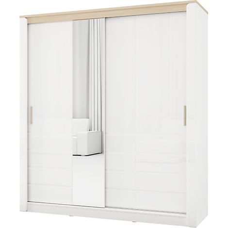 Guardaroba 2 Ante Lunenb, Armadio Camera da Letto 5 Ripiani, Appendiabiti, Apertura Scorrevole, 199x217h cm Bianco Opaco