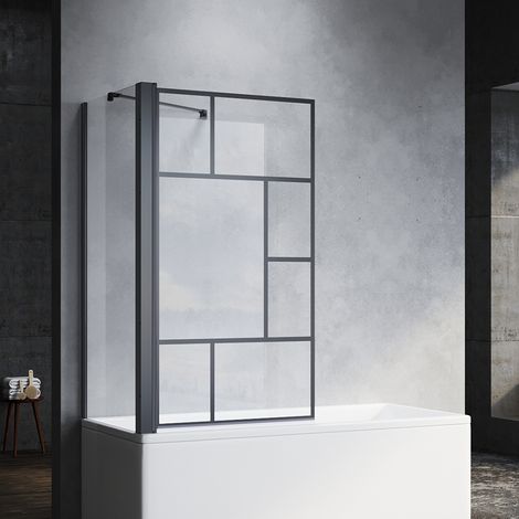 SONNI Badewannenaufsatz schwarz faltbar NANO ESG glas Höhe:140 cm mit Seitenwand 70x140 cm (1/5)