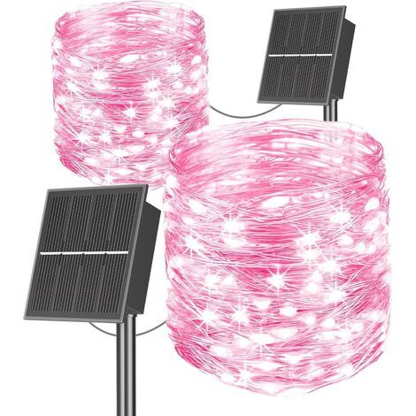 Outdoor String Lights 2 x 22 m - Total 400 LEDs Waterproof Solar String Lights 8 Modes - IP65 Waterproof - For Christmas, Outdoors, Balcony, Garden, Party - Pink Colour [Energy Class A]