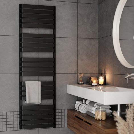 Bathroom Electric Towel Radiator Designer Heated Towel Rail Flat Panel Black (1/5)