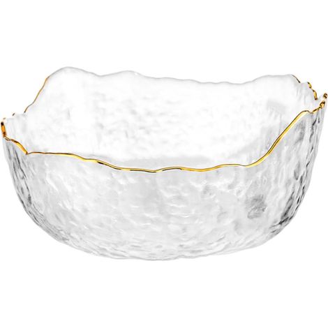 Bol en Verre Décoratif Moyen Bord Doré, Bol à Salade Multifonction en Verre Transparent Martelé, Vaisselle Ménagère pour Fruits, Desserts et Repas Quotidiens (1/5)