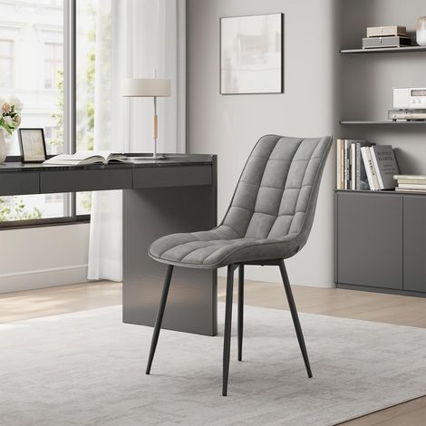 WOLTU Set di 8 Sedie da Pranzo, Seduta in Similpelle, Sedie da Cucina, Gambe in Metallo, Grigio