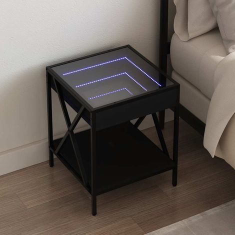 Table de chevet LED RVB à miroir infini noir 40 x 40 x 49 cm - PANGIVO (1/5)