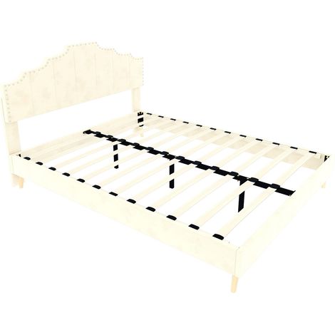 Letto basso moderno 140 x 200 cm beige con testiera imbottita, senza materasso (1/5)