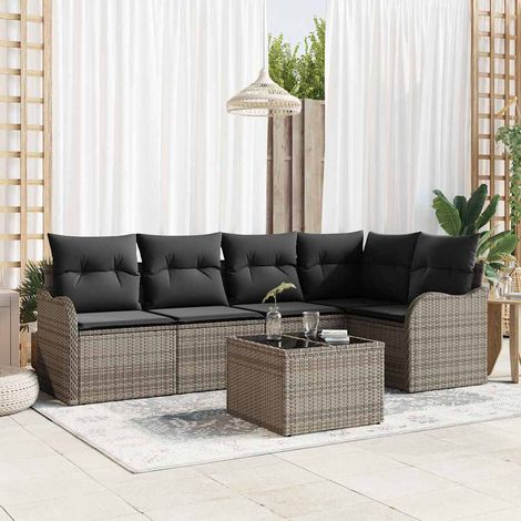 Salon de jardin modulable 6 pièces avec rangement en polyrotin gris, 52.6kg - PANGIVO (1/5)