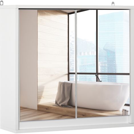 Badezimmer-Wandschrank mit Spiegel und 2 Einlegeböden, 48 x 14 x 45 cm, weißes MDF (1/5)